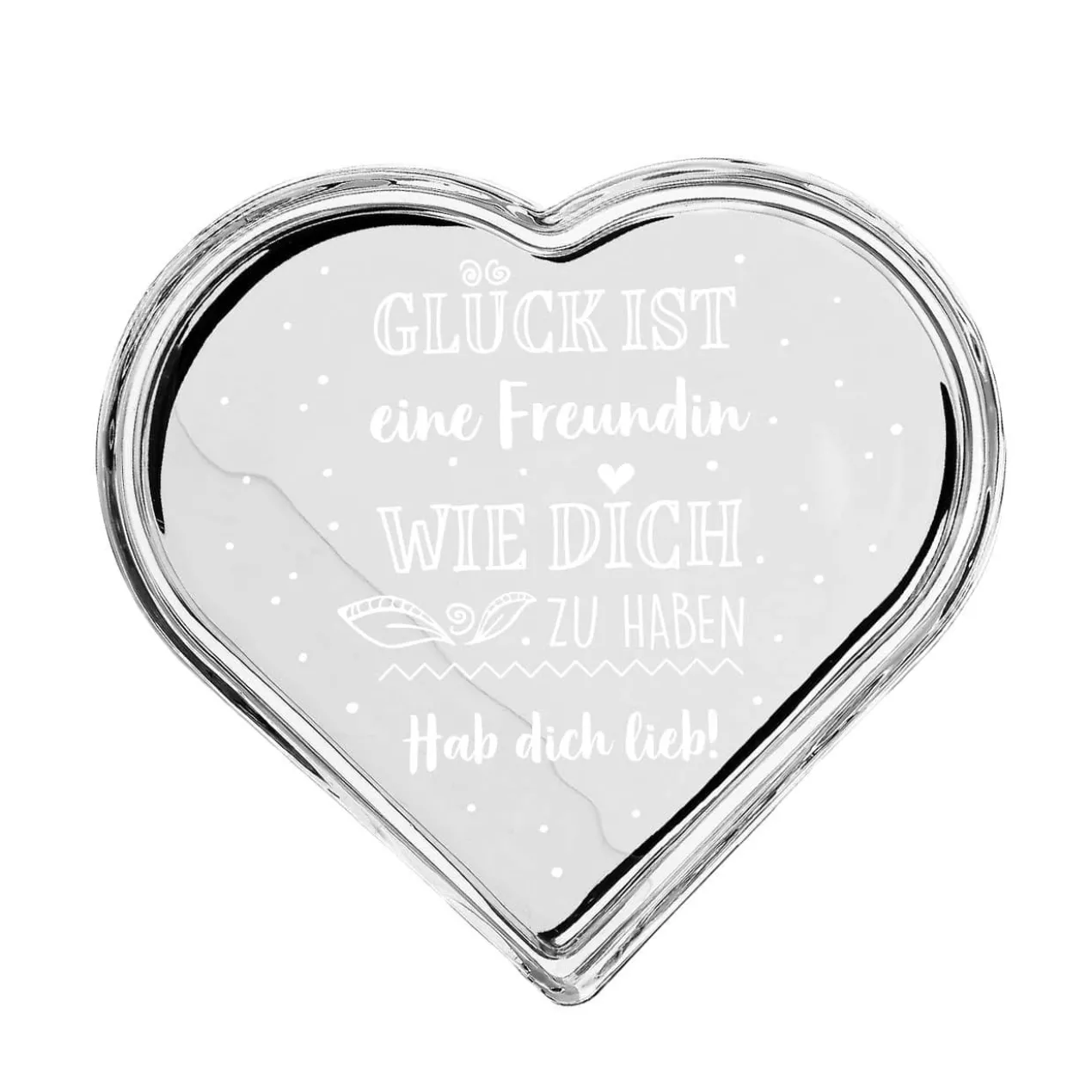Glück ist... Glasdose in Herzform für Schmuck oder Geldgeschenke