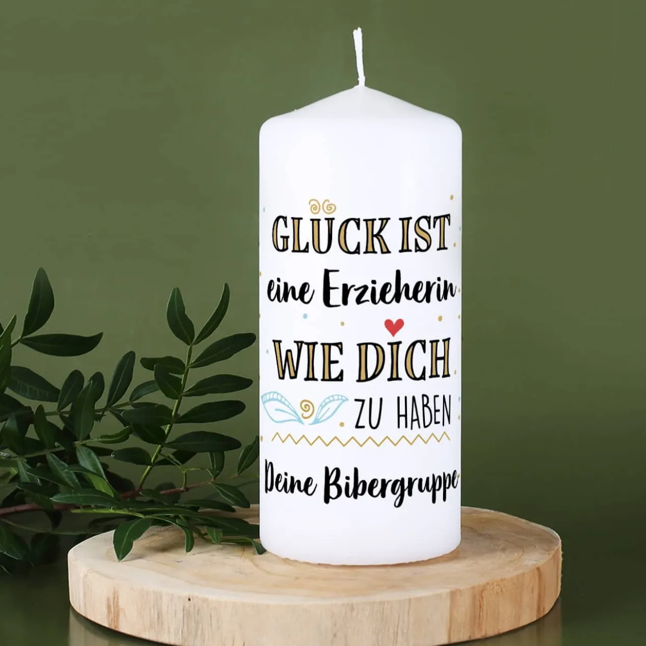 Glück ist... Kerze mit zwei Zeilen Text individuell gestaltet