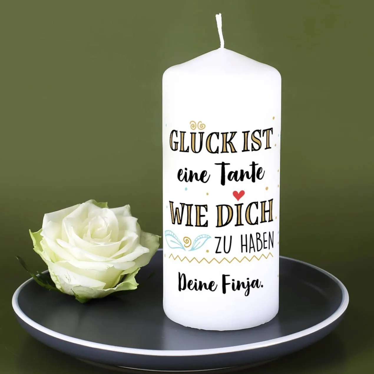 Glück ist... Kerze mit zwei Zeilen Text individuell gestaltet
