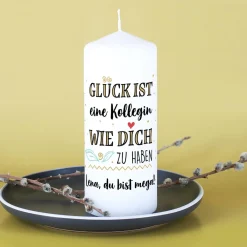 Glück ist... Kerze mit zwei Zeilen Text individuell gestaltet