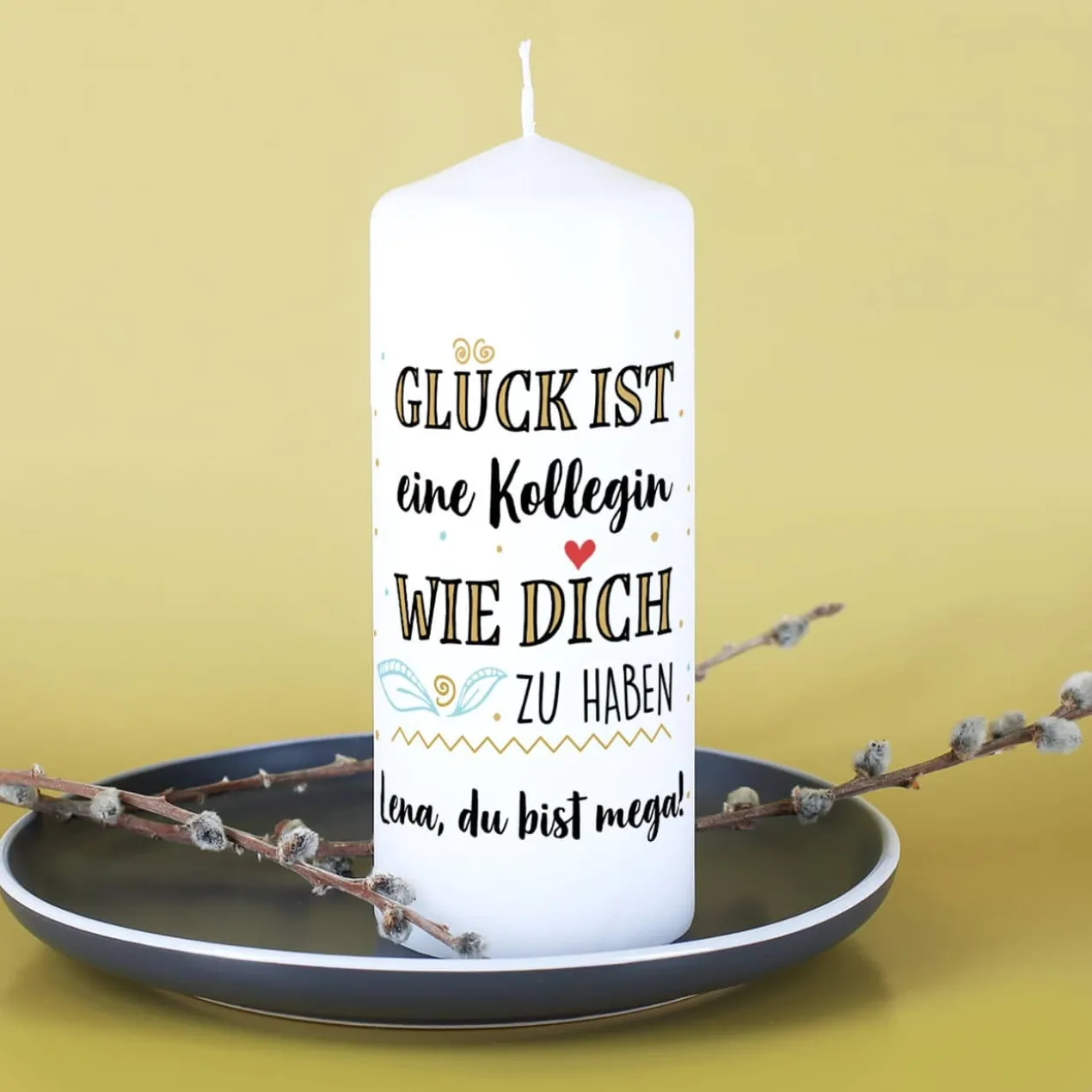 Glück ist... Kerze mit zwei Zeilen Text individuell gestaltet