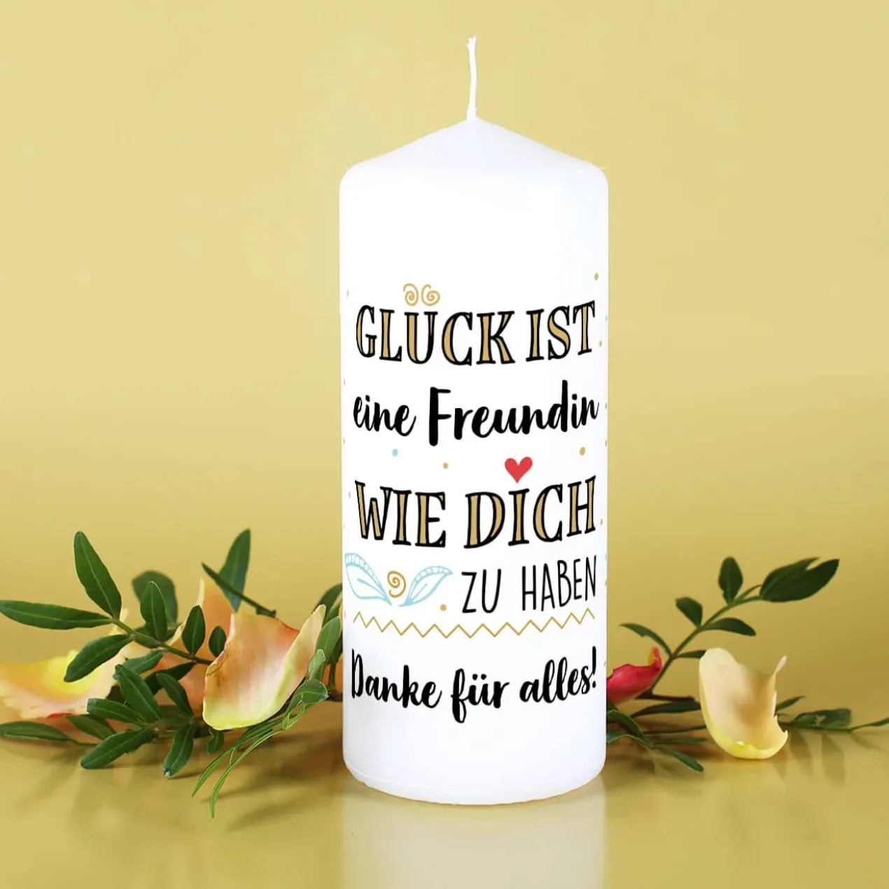 Glück ist... Kerze mit zwei Zeilen Text individuell gestaltet
