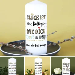Glück ist... Kerze mit zwei Zeilen Text individuell gestaltet