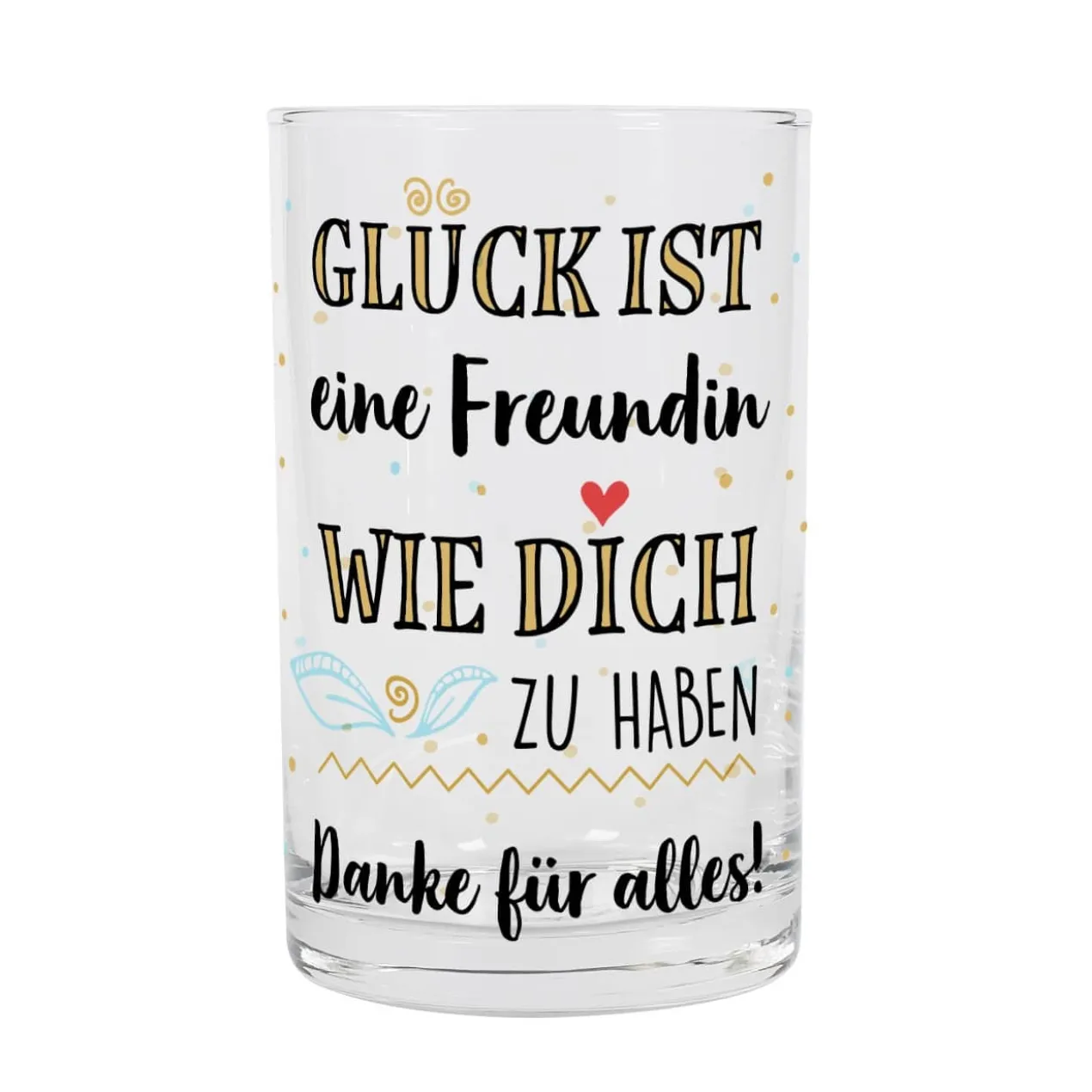 Glück ist... Kerzenhalter aus Glas mit zwei Zeilen Wunschtext