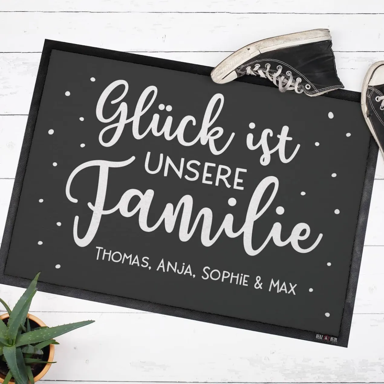 Glück ist unsere Familie - Fußmatte mit Ihrem Wunschtext