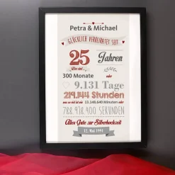 Glücklich verheiratet seit - Bilderrahmen zur Silberhochzeit mit Namen, Datum