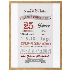Glücklich verheiratet seit - Bilderrahmen zur Silberhochzeit mit Namen, Datum