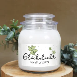 Glückslicht - Duftkerze im Glas mit Ihrem Wunschaufdruck