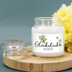 Glückslicht - Duftkerze im Glas mit Ihrem Wunschaufdruck