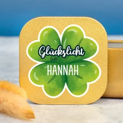 Glückslicht mit Name personalisiert | Mini Duftkerze mit Kleeblatt als Geschenk für Frauen & Männer
