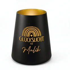 Glückslicht mit Regenbogen & Name personalisiert als Geschenk | Deko Windlicht mit Gravur u. Farbwahl