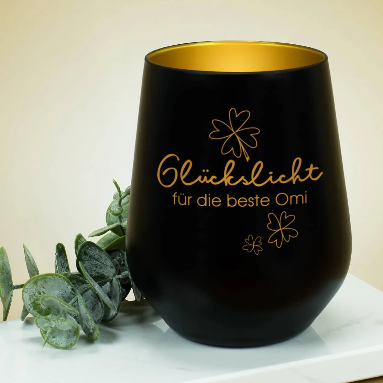 Glückslicht - Windlicht mit Ihrem Wunschtext graviert