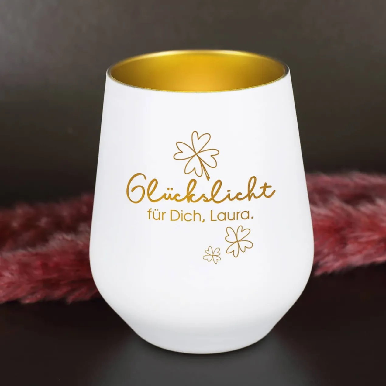 Glückslicht - Windlicht mit Ihrem Wunschtext graviert