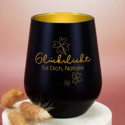 Glückslicht - Windlicht mit Ihrem Wunschtext graviert