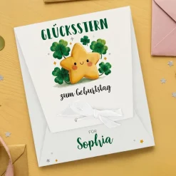 Glücksstern mit Stern Armband in personalisierter Geschenkverpackung | Glücksbringer Geschenk