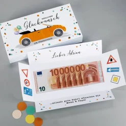 Glückwunschbox für Geldgeschenk zum Führerschein mit Name & Wunschtext