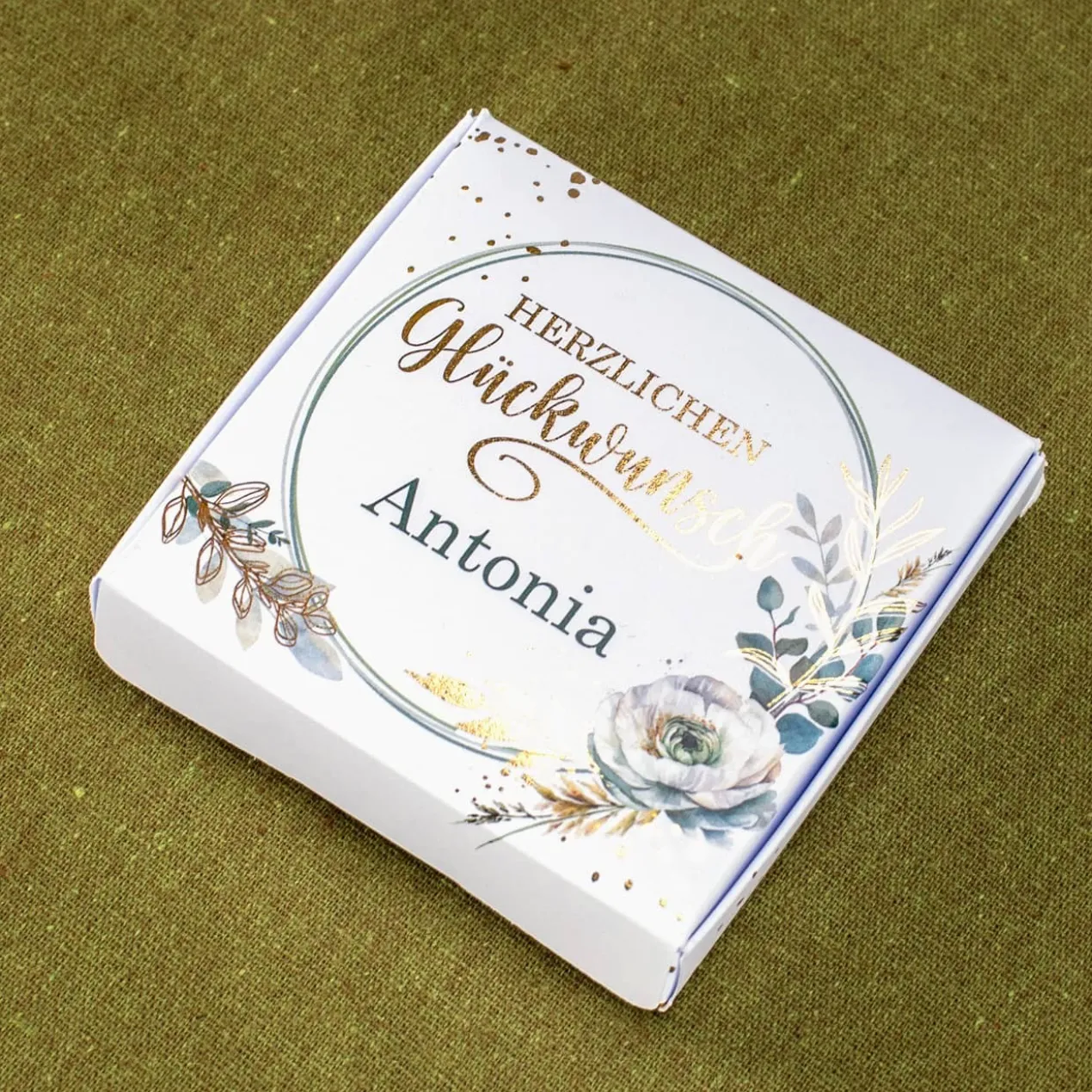 Glückwunsch - Geldgeschenkbox zu vielen Anlässen - mit Goldprägung, Blumen und Wunschtext