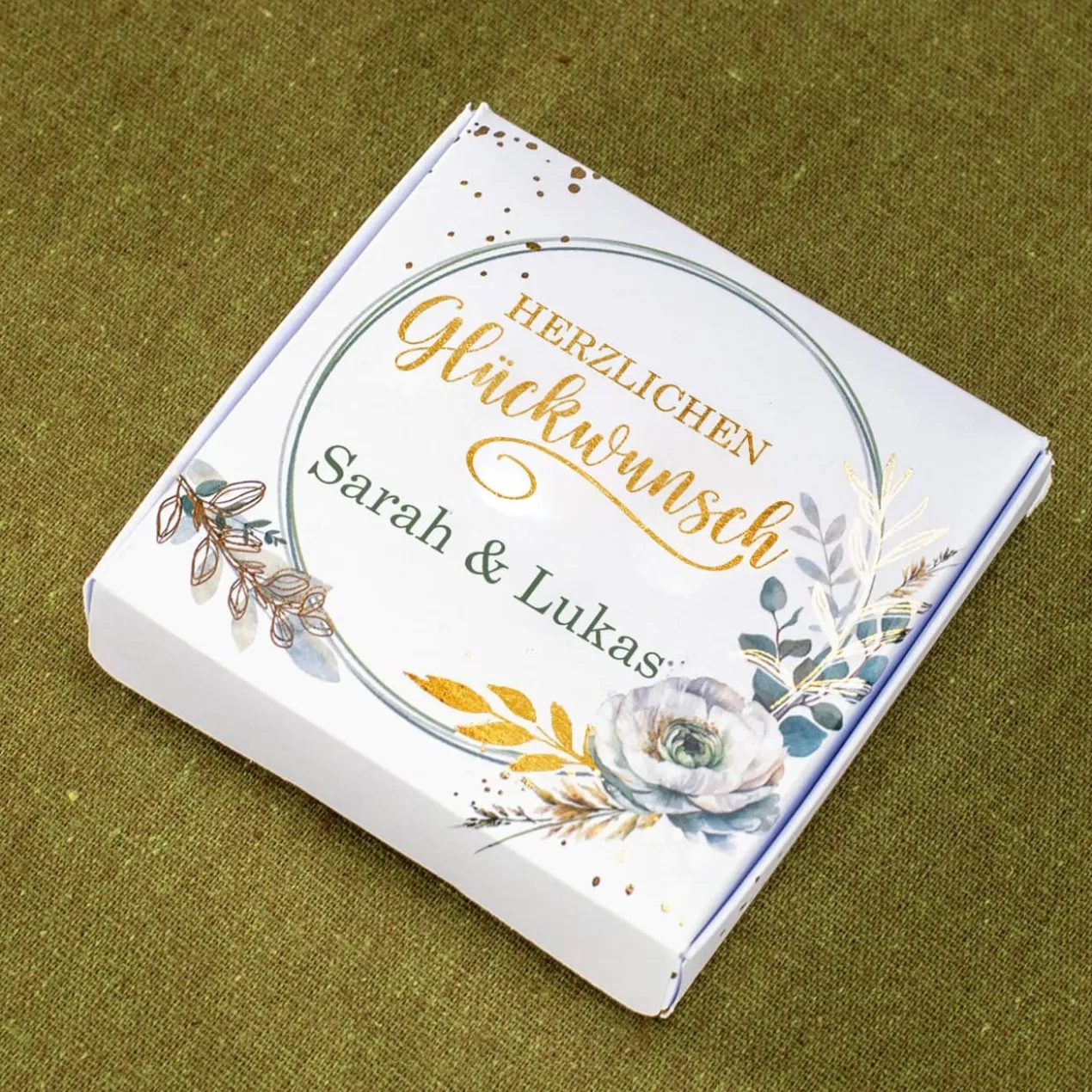 Glückwunsch - Geldgeschenkbox zu vielen Anlässen - mit Goldprägung, Blumen und Wunschtext