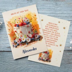 Glückwunschkarte zum Geburtstag mit Torte & Wunschtext