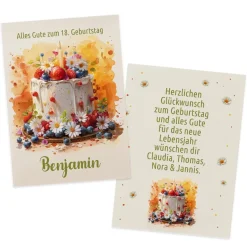 Glückwunschkarte zum Geburtstag mit Torte & Wunschtext