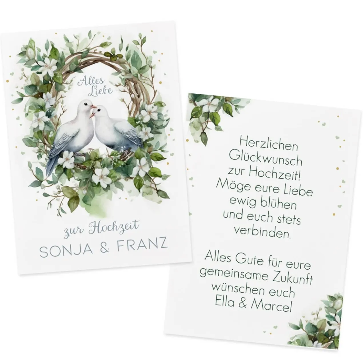 Glückwunschkarte zur Hochzeit mit Tauben & Ihrem Text