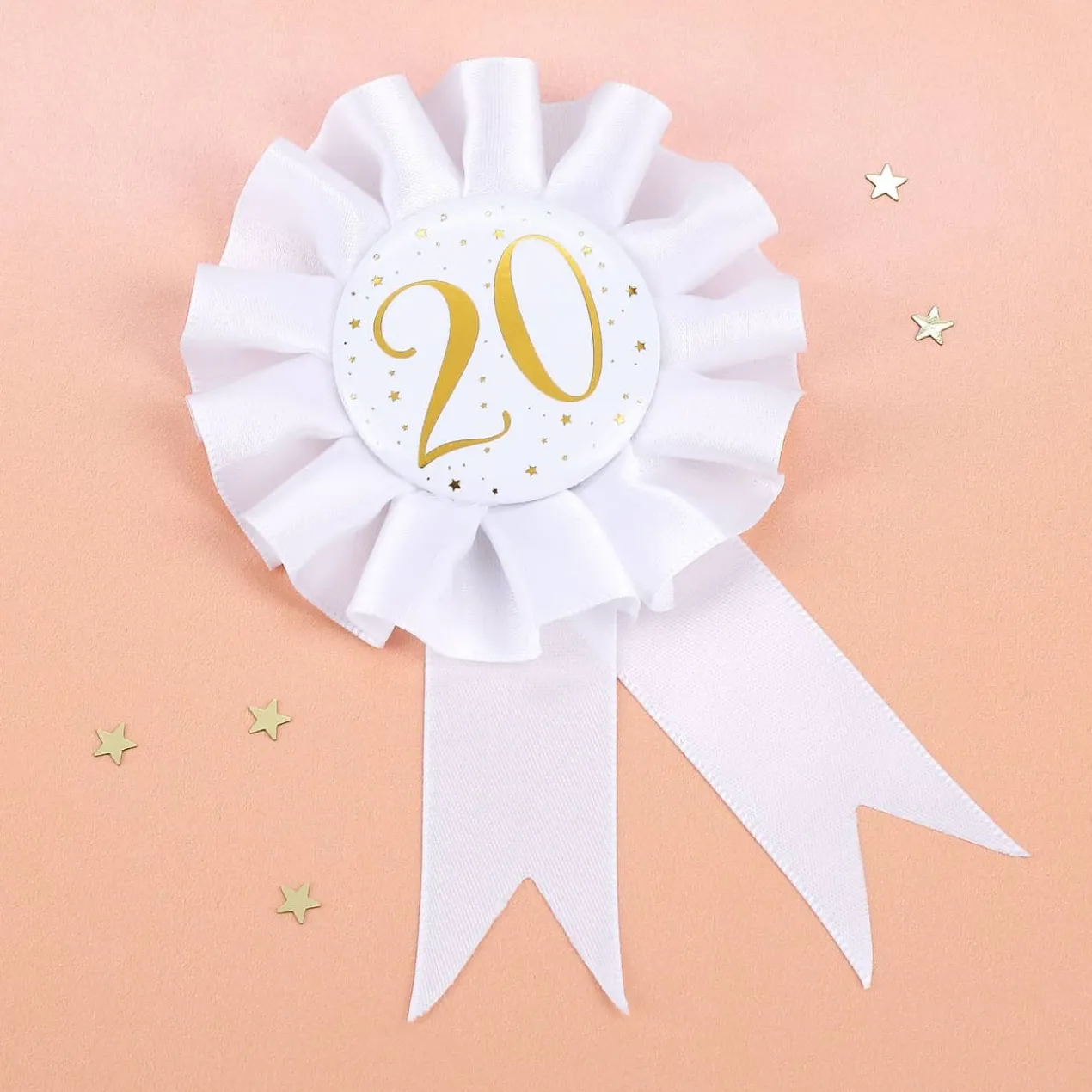 Glückwunsch-Rosette in weiß zum 20. Geburtstag