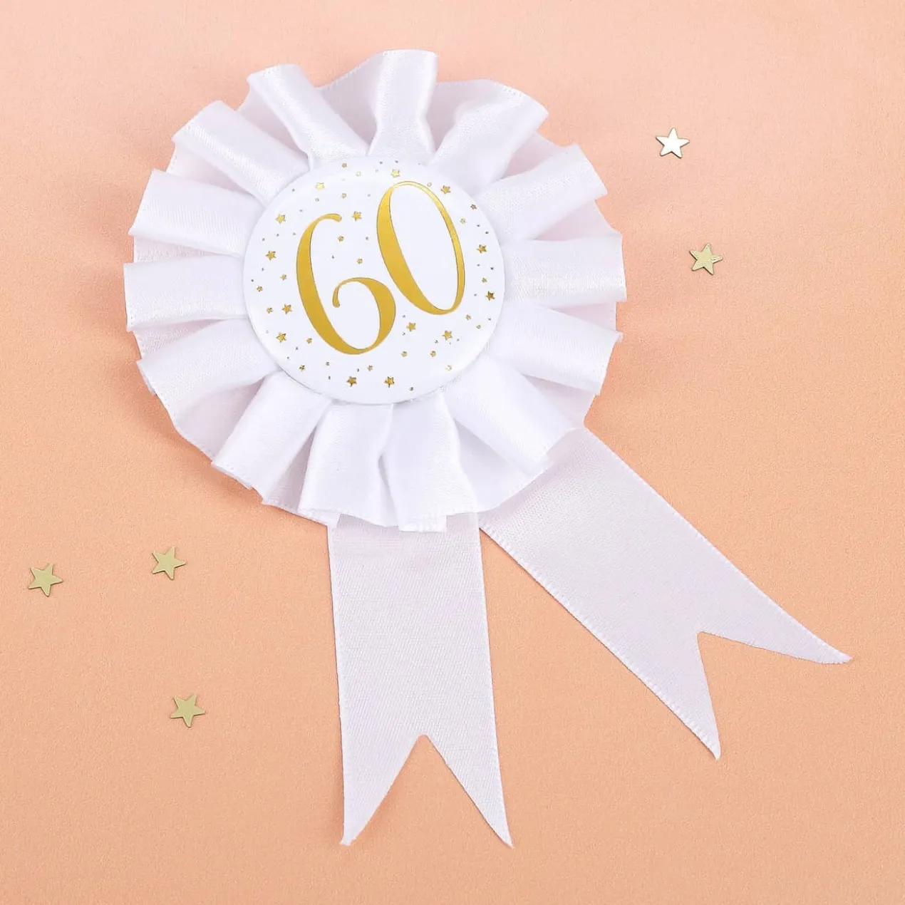 Glückwunsch-Rosette in weiß zum 60. Geburtstag