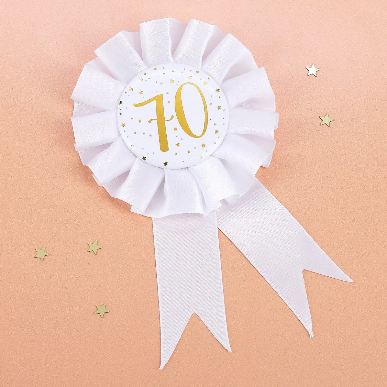 Glückwunsch-Rosette in weiß zum 70. Geburtstag