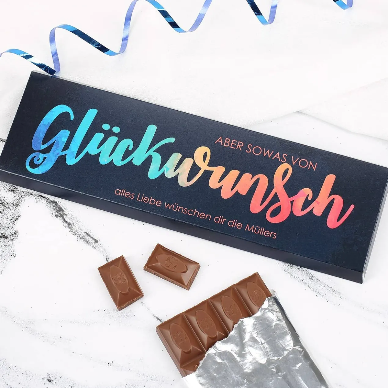 Glückwunsch - Schokolade mit Ihrem Wunschtext, 300g