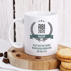 Glückwunsch-Tasse zum Abitur mit Name und Wunschtext