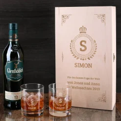 Glenfiddich Whisky Geschenkset mit Monogramm, Name und Wunschtext graviert