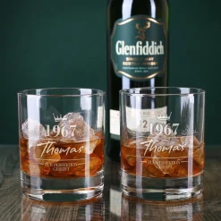 Glenfiddich Whisky Geschenkset personalisiert mit 2 Gläsern & Holzkiste | Geschenk zum Geburtstag