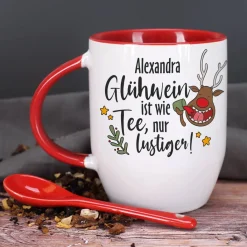Glühwein ist wie Tee, nur lustiger! - Löffeltasse mit Namensaufdruck