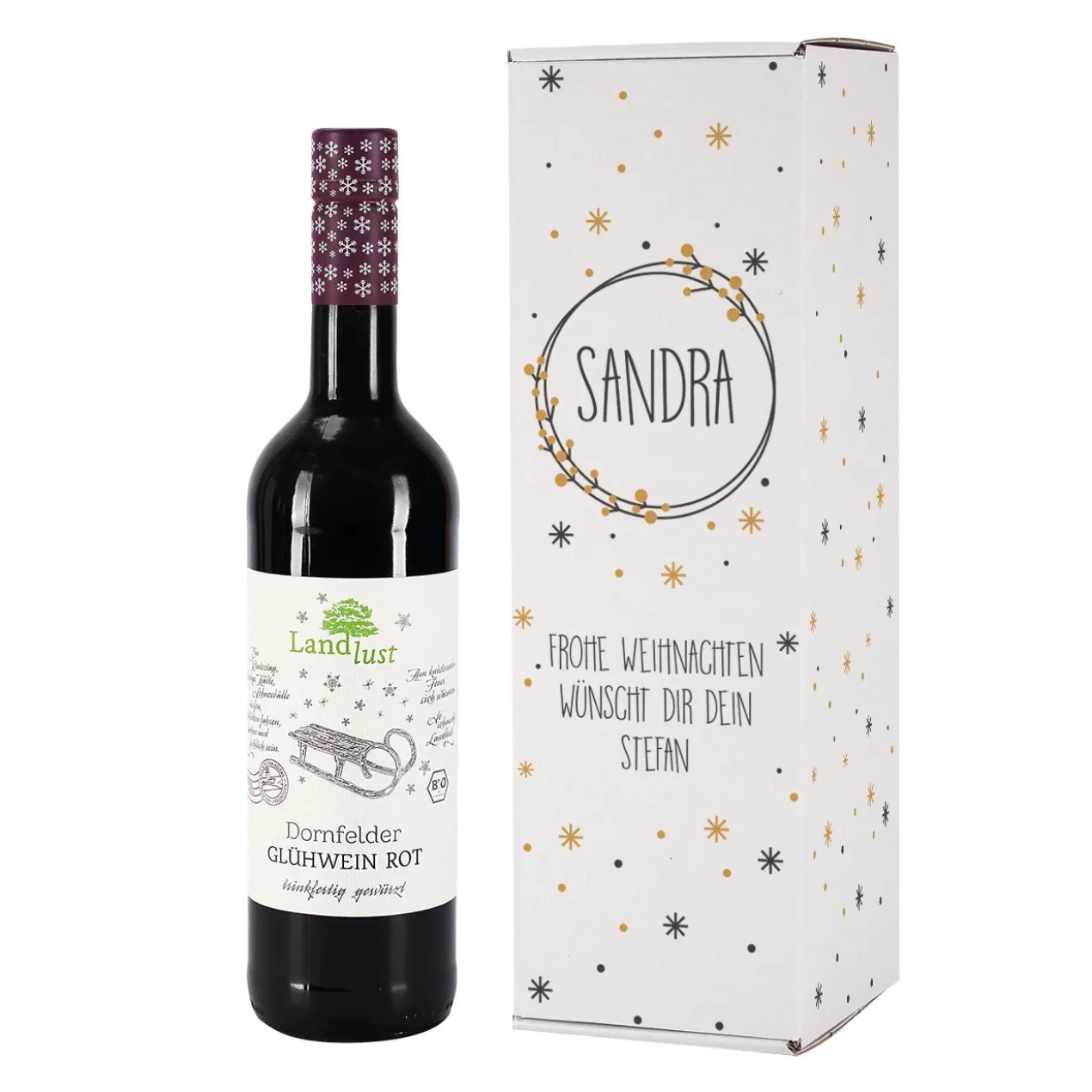Glühwein mit persönlicher Flaschenverpackung