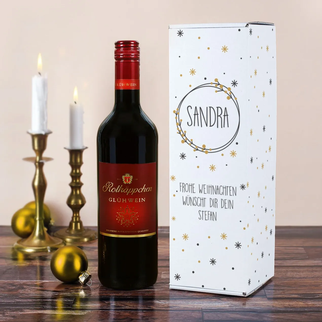 Glühwein mit persönlicher Flaschenverpackung