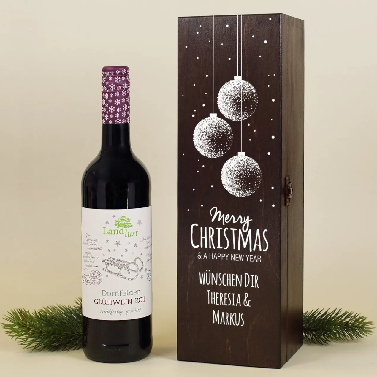 Glühwein mit persönlicher Geschenkbox zu Weihnachten