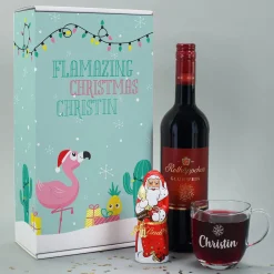 Glühweinset - Flamazing Christmas - mit Lindt Schokofigur und graviertem Glas