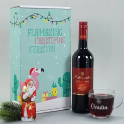 Glühweinset - Flamazing Christmas - mit Lindt Schokofigur und graviertem Glas