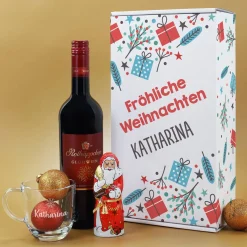 Glühweinset - Fröhliche Weihnachten - mit Lindt Schokofigur und graviertem Glas