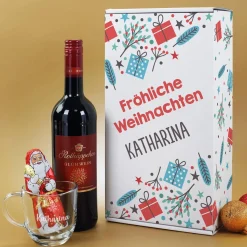 Glühweinset - Fröhliche Weihnachten - mit Lindt Schokofigur und graviertem Glas