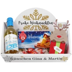 Glühweinset mit Tee und Lindor Kugeln in einem persönlichen Geschenkkorb