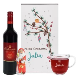 Glühweinset - Winterzweig - mit Glas und Lindt Schokoweihnachtsmann