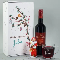 Glühweinset - Winterzweig - mit Glas und Lindt Schokoweihnachtsmann