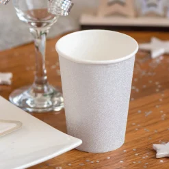 10 Glitzer Pappbecher in Silber