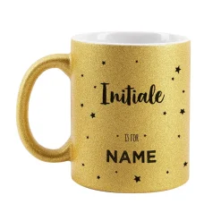 Goldene Glitzertasse mit Initiale und Name
