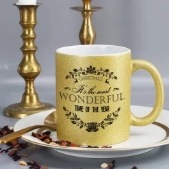Goldene Glitzertasse - most wonderful time of the year - Weihnachtstasse mit Name