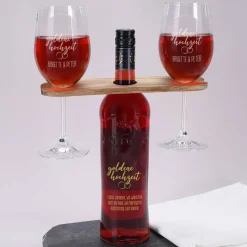 Goldene Hochzeit - Graviertes Geschenkset mit Weinflasche, Weingläsern und Weinbutler