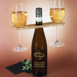 Goldene Hochzeit - Graviertes Geschenkset mit Weinflasche, Weingläsern und Weinbutler