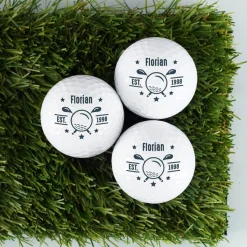 3 Golfbälle mit Wunschname und Jahr personalisiert