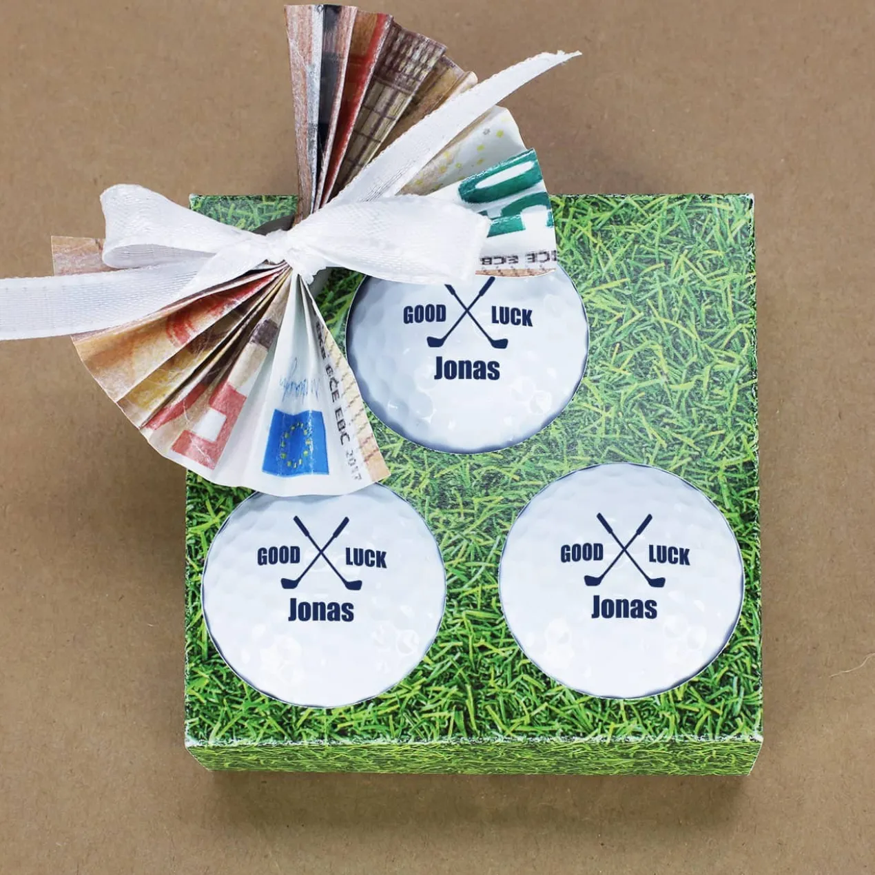 Good Luck - 3 er Set Golfbälle mit Name